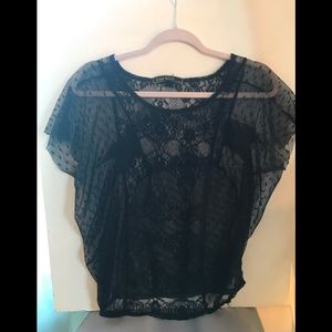 Love Stitch Black Lace Sheer Blouse.